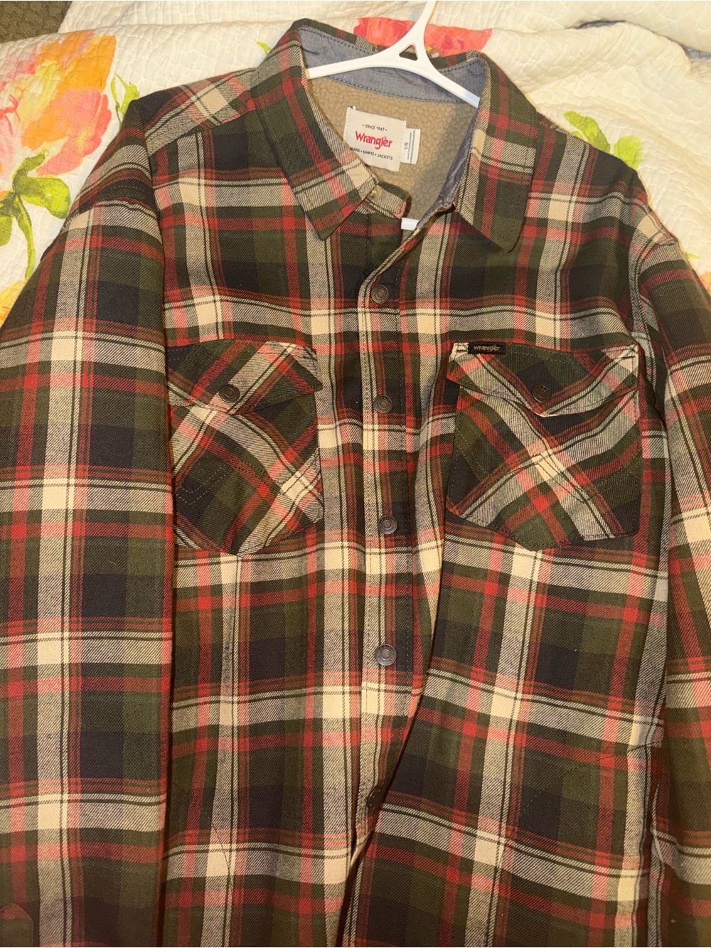 Wrangler Olive and Red Plaid Long-Sleeve Shirt